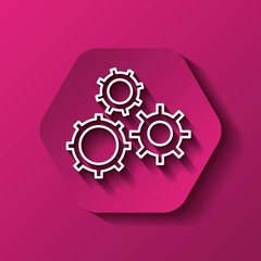 Gear icon. Machine part design over hexagon. Vector graphic