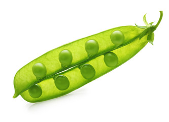 Pod of green peas isolated