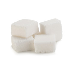 Sugar cubes on white background