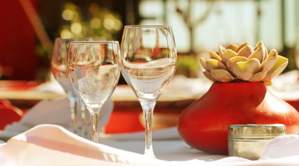 Empty glasses set in restaurant