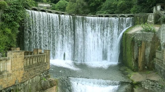 Abkhazia city of New Afon. Big beautiful waterfall. Artificial waterfall near the hydroelectric power station.
