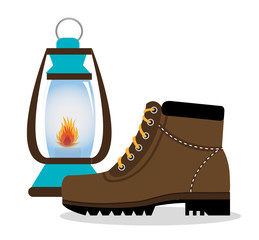 camping boots shoes with lamp  isolated icon design, vector illustration  graphic 
