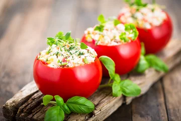 Foto op Canvas Stuffed tomatoes with cheese and basil  © pilipphoto