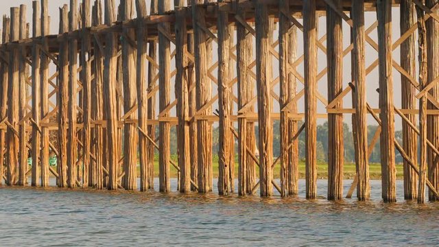 High definition video - Pillars of the old wooden bridge. Burma, Mandalay, U Bein bridge