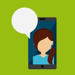 Smartphone and woman icon. Social media design. Vector graphic