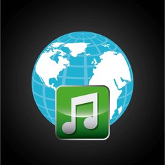 Planet and music note icon. Social media design. Vector graphic