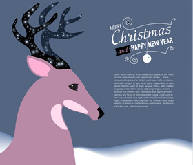 Merry Christmas and Happy New Year card with Deer