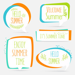 Summer banner set logo, sticker, speech bubble with flower and p