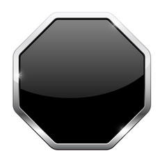 Black button with chrome frame. Octagon shape