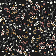 Detailed seamless pattern with stylish flowers and leaves isolat