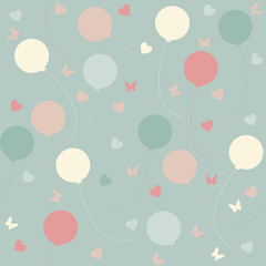 Seamless pattern with colorful balloons and hearts isolated on l