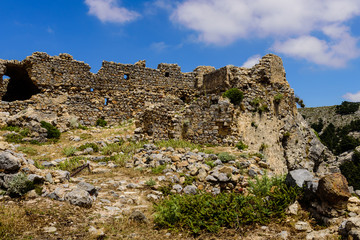 Fototapeta na wymiar Ruins of the Old castle Pili, Kos island, Dodecanese, Greece.