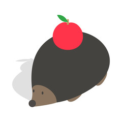 Hedgehog with apple icon in isometric 3d style isolated on white background. Animal symbol