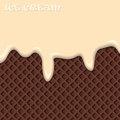 Vanilla ice cream with chocolate wafer vintage abstract. Vector illustration