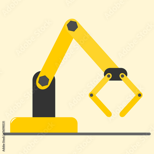"Mechanical hydraulic robotic arm. Isolated vector illustration." Stock