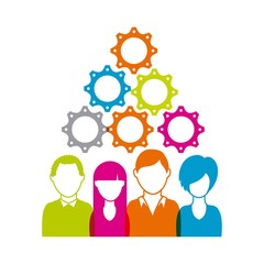 Gear and people icon. Social media design. Vector graphic