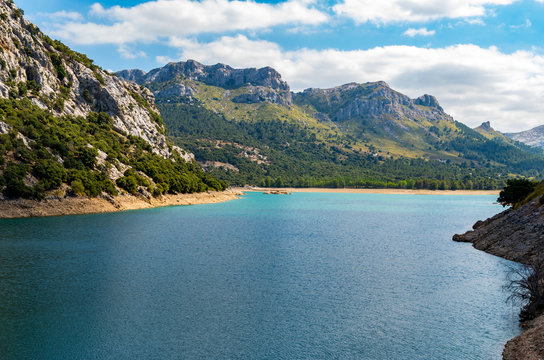 beautiful mountain lake Panta de Gorg Blau, Mallorca, Spain
