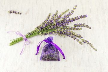 Lavender branches and dried flower in bag