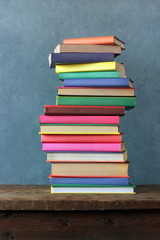 Stack of books in the colored cover. Back to school.
