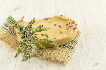 Lavender soap and flower branches bouquet