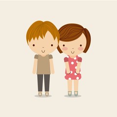 Couple of girl and boy icon. Kid and cute people design. Vector 