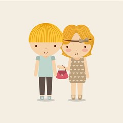 Couple of girl and boy icon. Kid and cute people design. Vector 