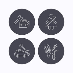 Repair, battery terminal and car service icons.