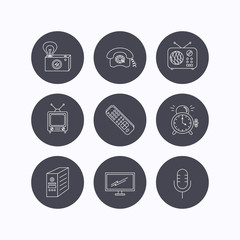 Retro camera, radio and phone call icons.