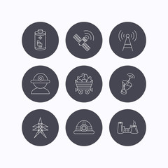 Worker, minerals and engineering helm icons.