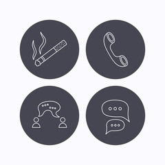 Smoking, chat and phone call icons.