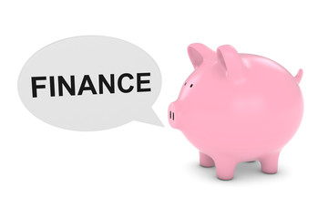 Piggy Bank with Finance Text Speech Bubble 3D Illustration