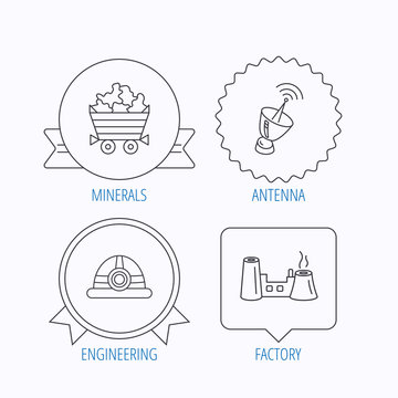 Antenna, minerals and engineering helm icons.