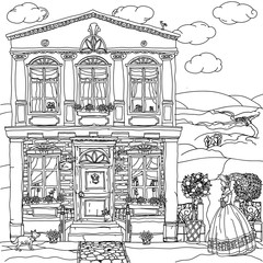 Fototapeta premium frontage of a house with flowers