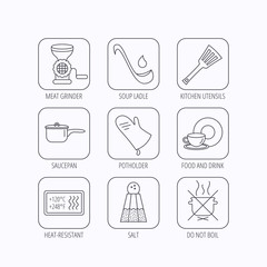 Soup ladle, potholder and kitchen utensils icon.