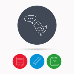 Bird with speech bubble icon. Short messages.