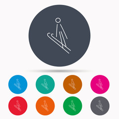 Ski jumping icon. Skis extreme sport sign.