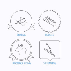 Boating, horseback riding and bobsled icons.