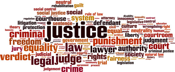 Justice word cloud concept. Vector illustration