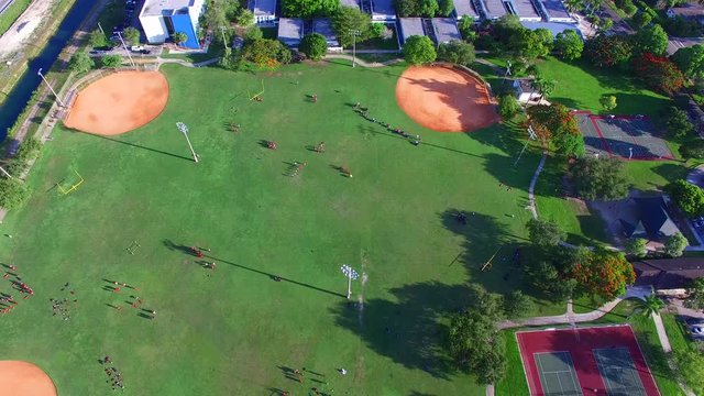 4K AERIAL - View of a Baseball field. 