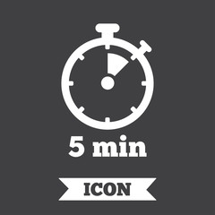 Timer sign icon. 5 minutes stopwatch symbol.