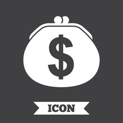 Wallet dollar sign icon. Cash bag symbol.