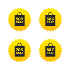 Sale bag tag icons. Discount symbols.