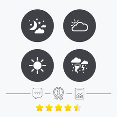 Cloud and sun icon. Storm symbol. Moon and stars