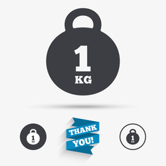 Weight sign icon. 1 kilogram (kg). Mail weight