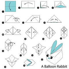 step by step instructions how to make origami A Balloon Rabbit.