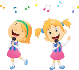 Illustration of happy singing girls