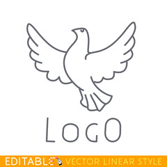 Dove. Logo bird template. Editable vector graphic in linear style.