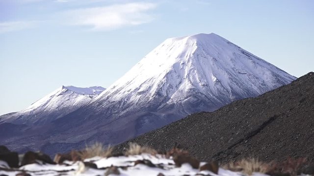 Winter landscape of Mount Ngauruhoe  and Mount Tongariro in Tongariro National Park, It was used as a stand-in for the fictional Mount Doom in Peter Jackson's The Lord of the Rings film trilogy.