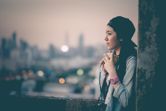   little girl stood vacant in the overcast sky , emotions, lonel
