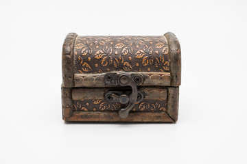 vintage old treasure chest on white background